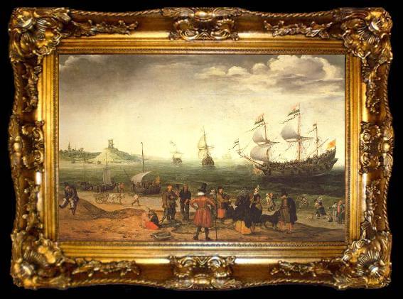 framed  Adam Willaerts The painting Coastal Landscape with Ships, ta009-2